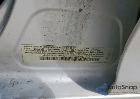 2007 Volkswagen Jetta Wolfsburg z USA, uszkodzony, nr VIN 3VWEF71K37M063689